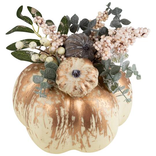 10" White & Gold Pinecone & Pumpkin Tabletop Décor